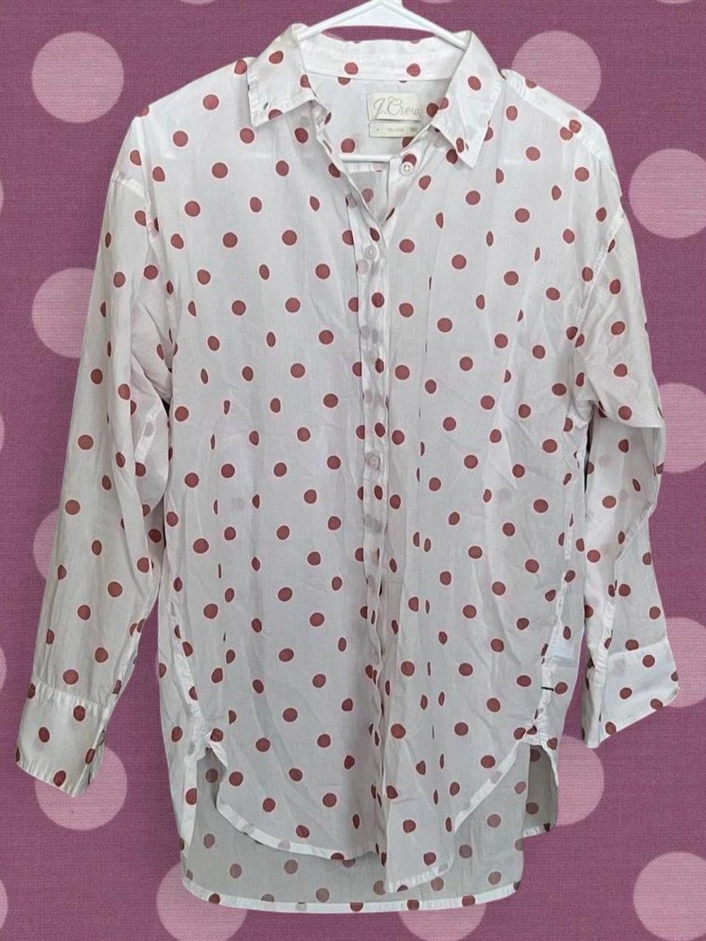 J. Crew White Button-Down Shirt with Pink Polka Dots
